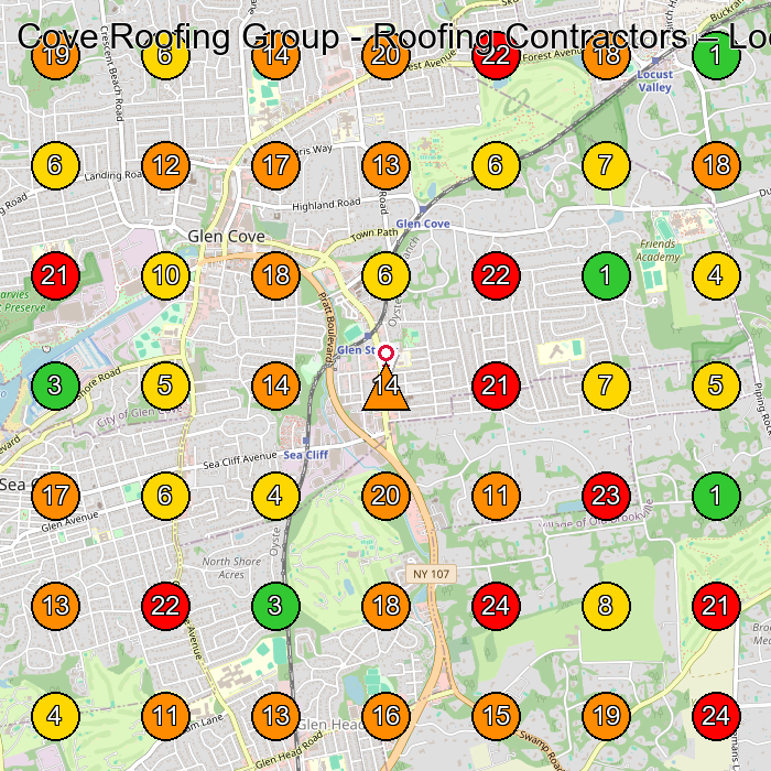 Cove Roofing Group - Roofing Contractors Roofing Contractor GeoGrid ranking map for Glen Cove NY
